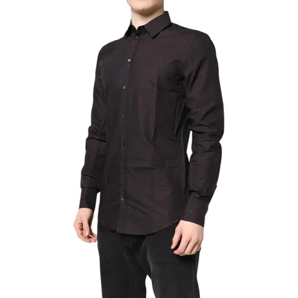 Dolce & Gabbana Maroon Jacquard Cotton GOLD Men Dress Shirt